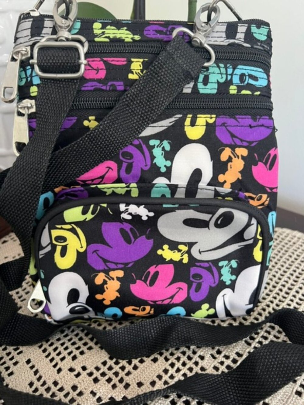Disney Parks Mickey Mouse Purse Crossbody 5 Zip Pockets Multicolor Shoulder Bag